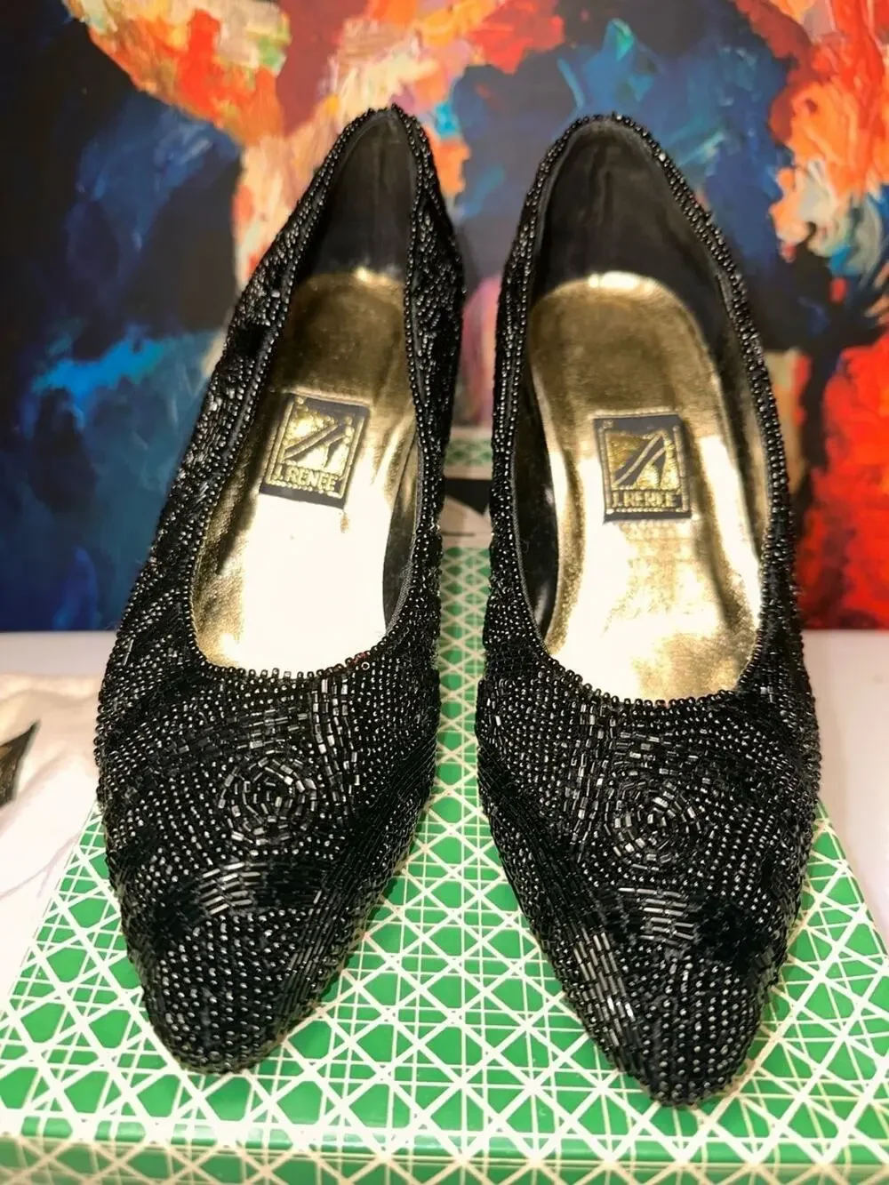 No.05 J. Renee Vintage Black Beaded Sequin Stiletto Pumps